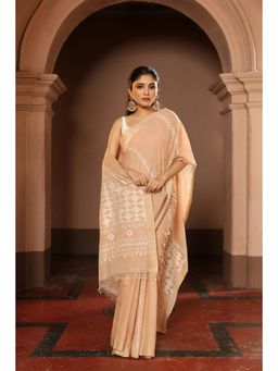 SUTRA CLOTHING - Handloom Beige Pure Cotton Jamdani Saree with Unstitched Blouse