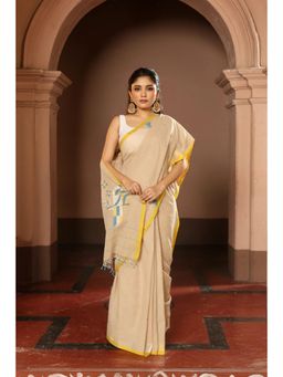 SUTRA CLOTHING - Handloom Beige Pure Cotton Jamdani Saree with Unstitched Blouse