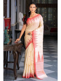 SUTRA CLOTHING - Handloom Cream Pure Tussar Silk Jamdani Saree with Unstitched Blouse