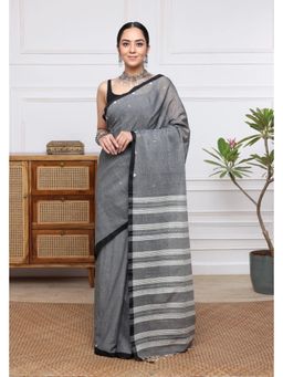 SUTRA CLOTHING - Handloom Grey Mulmul Jamdani Saree with Unstitched Blouse