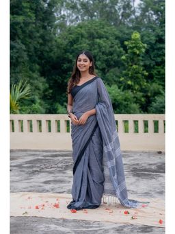 SUTRA CLOTHING - Handloom Blue Pure Cotton Jamdani Saree with Unstitched Blouse