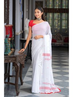 SUTRA CLOTHING - Handloom Red and White Mul Cotton Saree with Unstitched Blouse