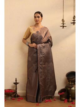 SUTRA CLOTHING - Handloom Brown Zari Pure Silk Kanchi Saree with Unstitched Blouse