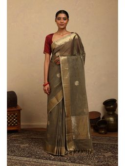 SUTRA CLOTHING - Handloom Warm Grey Kanchi Cotton Saree with Unstitched Blouse