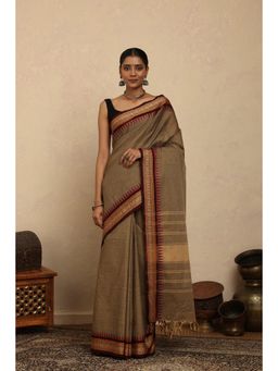 SUTRA CLOTHING - Handloom Light Brown Kanchi Cotton Saree with Unstitched Blouse