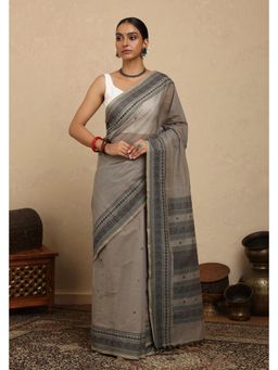 SUTRA CLOTHING - Handloom Ash Grey Kanchi Cotton Saree with Unstitched Blouse