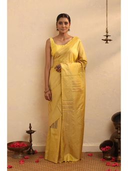 SUTRA CLOTHING - Handloom Yellow Kanchi Contemporary Saree with Unstitched Blouse