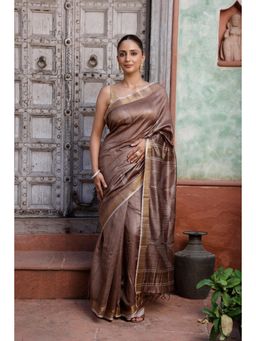 SUTRA CLOTHING - Handloom Coffee Brown Pure Silk Saree with Unstitched Blouse