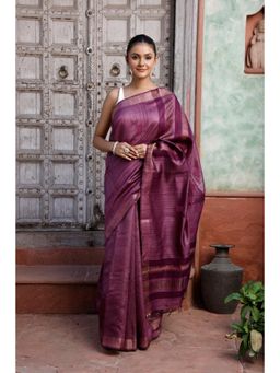 SUTRA CLOTHING - Handloom Purple Pure Silk Saree with Unstitched Blouse