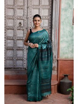SUTRA CLOTHING - Handloom Timber Green Pure Silk Saree with Unstitched Blouse