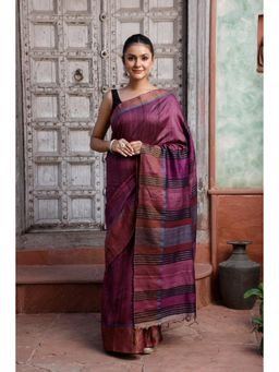 SUTRA CLOTHING - Handloom Wine Pure Silk Saree with Unstitched Blouse