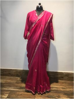 Taraasi - Ishq Chanderi' Rani Pink Handloom Chanderi Silk Saree Without Blouse