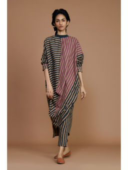 Mati - Ribbed Cowl Tunic Striped Brown