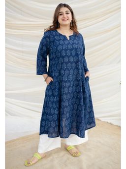 The Indian Ethnic Co. - Indigo Dabu Slub Cotton Kali