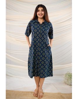 The Indian Ethnic Co. - Indigo Ajrakh Cotton Dress