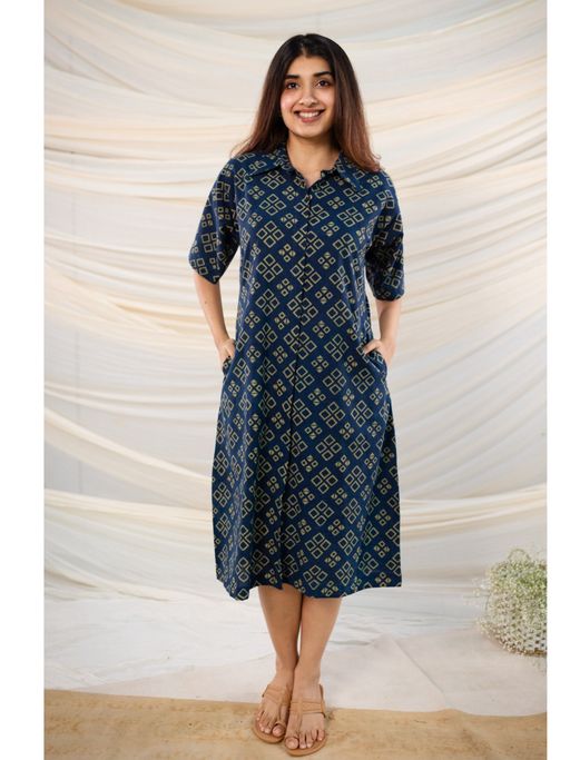 white christmas dresses Scarlet Noir Ajrakh Cotton Printed Dress in Red and Black Combination main image 1