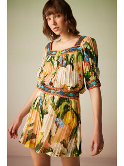 Verb - Multi-color Printed Pleated Thread Detailing Top