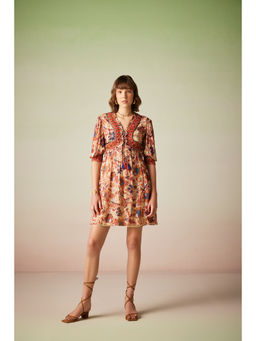 Verb - Multi-color Printed Smocked Sequence Detailing Neckline Top