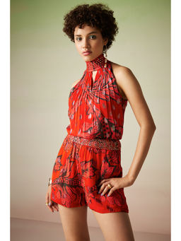 Verb - Red Printed Top With Smocked Neckline