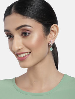 Accessher - Rose Gold-Plated Ad Green Studded Handcrafted Drop Earrings For Women & Girls