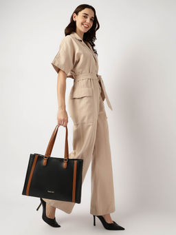 Fastrack - Black Solid Laptop Tote Bag with Detachable Strap