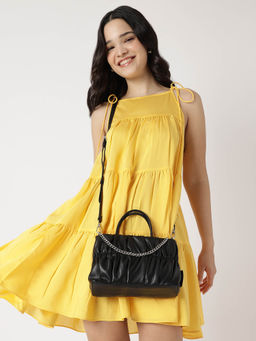 Fastrack - Black Gathered Faux Leather Sling Bag