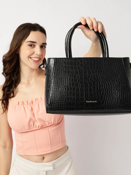Fastrack - Black Croco Luxe Satchel Bag with Detachable Strap