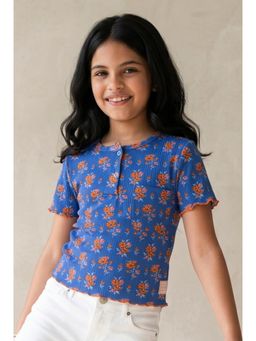 Tales & Stories - Girls Blue Floral Printed Top