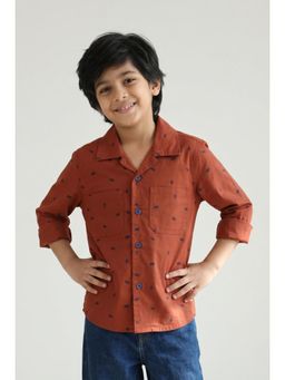 Tales & Stories - Boys Rust Printed Casual Shirt