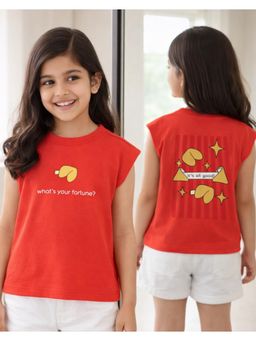 Tales & Stories - Girls Red Printed Top