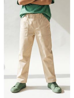 Tales & Stories - Boys Beige Solid Casual Trouser