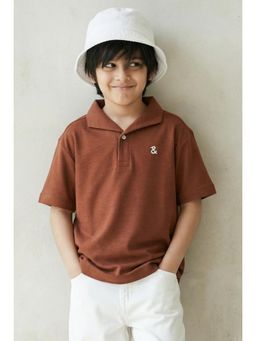 Tales & Stories - Boys Brown Solid Loose Fit Polo T-Shirt