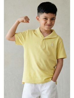 Tales & Stories - Boys Light Yellow Solid Loose Fit Polo T-Shirt