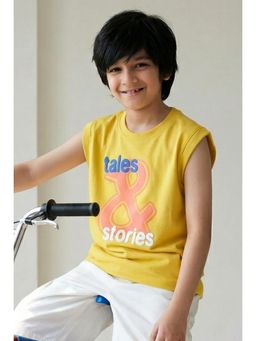 Tales & Stories - Boys Yellow Printed Boxy Fit Sleeveless T-Shirt