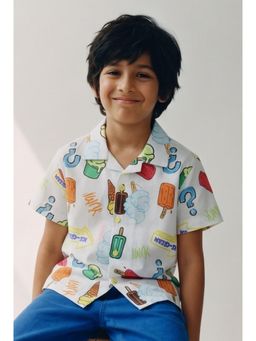 Tales & Stories - Boys White Printed Casual Shirt