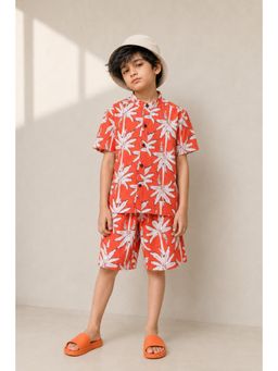 Tales & Stories - Boys Orange Cotton Shirts with Shorts