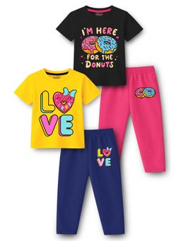 Trampoline - Girls Cotton Blend Knit Printed T-Shirt and Joggers (Pack of 2)