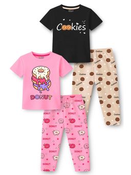Trampoline - Girls Cotton Blend Knit Printed T-Shirt and Joggers (Pack of 2)