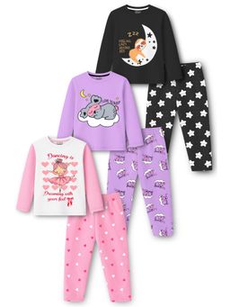 Trampoline - Girls Cotton Blend Knit Printed T-Shirt and Joggers (Pack of 3)