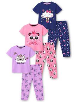 Trampoline - Girls Cotton Blend Knit Printed T-Shirt and Joggers (Pack of 3)