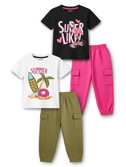 Trampoline - Girls Cotton Blend Knit Printed T-Shirt and Cargo Joggers (Pack of 2)