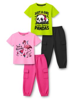Trampoline - Girls Cotton Blend Knit Printed T-Shirt and Cargo Joggers (Pack of 2)