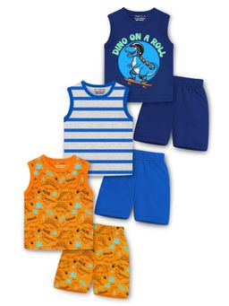 Trampoline - Boys Cotton Blend Knit Printed Sleeveless T-Shirt and Shorts (Pack of 3)