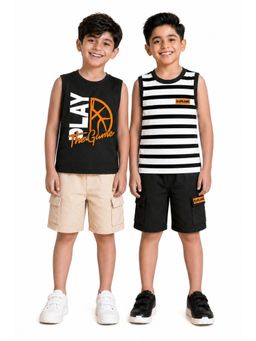 Trampoline - Boys Cotton Blend Knit Printed Sleeveless T-Shirt and Shorts (Pack of 2)
