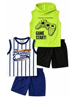 Trampoline - Boys Cotton Blend Knit Printed Sleeveless T-Shirt and Shorts (Pack of 2)