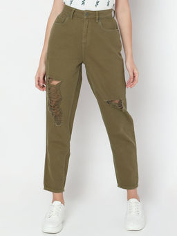 VERO MODA - Women Solid Casual Green Jeans
