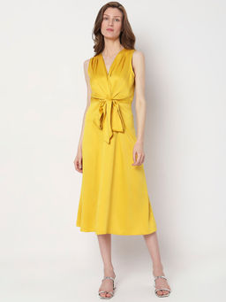 VERO MODA - Women Solid Casual Yellow Dress