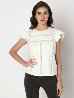VERO MODA - Women Self Design Casual Off White Top