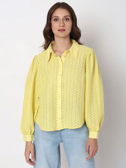 VERO MODA - Women Self Design Casual Yellow Shirt