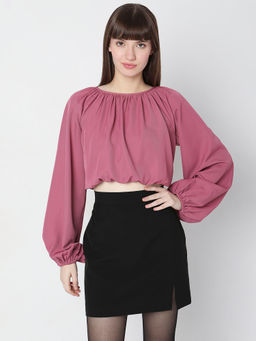 VERO MODA - Women Solid Casual Pink Crop Top